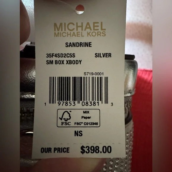 New With Tags, Michael Kors Sandrine Silver Small Box Crossbody Bag - Picture 3 of 16